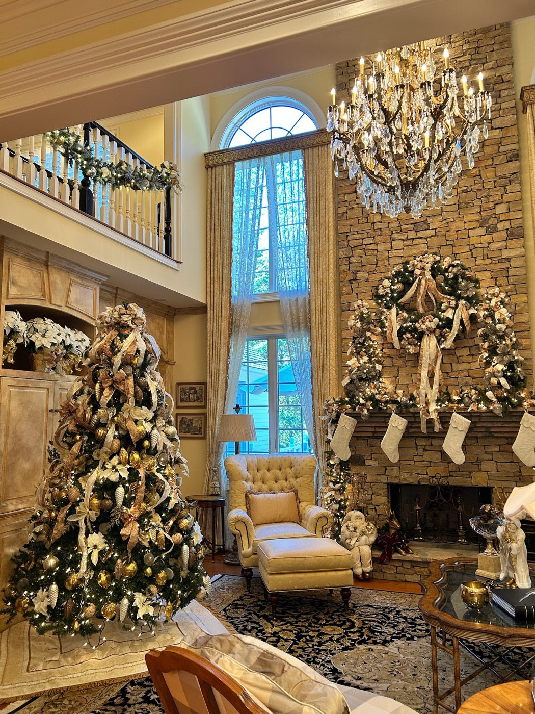 Luxury Christmas garland installation in Johns Creek, GA by Two Daughters Design Company